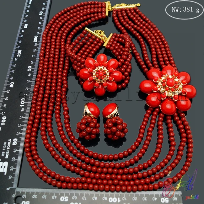 

free shipping!! big red color african sets/ beads jewelry set of china supplier