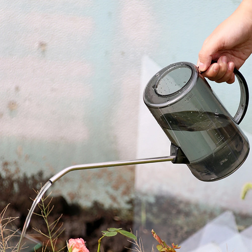 

1L Long Mouth Garden Planting Sprinkler Pot Stainless Steel Watering Can Transparent Green Plants Flowers Gardening Tools