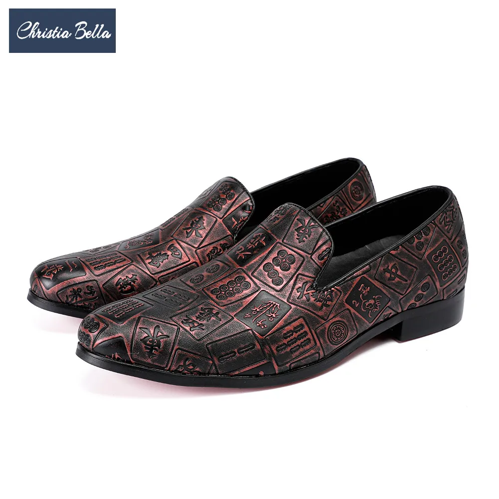 

Christia Bella Fashion Italian Men Dress Shoes Round Toe Genuine Leather Men Loafers Slip on Business Shoes Plus Size Flat Shoes