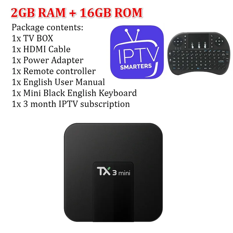 2G with 3 month IPTV ТВ приставка TX3 мини Android ТВ приставка IP tv Android 7,1 OS 1 ГБ/8 ГБ 2 ГБ/16 ГБ Amlogic S905W четырехъядерный Смарт ТВ приставка 2,4G WiFi медиаплеер - Цвет: 2G with 3 month IPTV