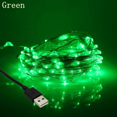 green Новогодний 2 м 5 м 10 м 20 м Серебряный медный провод Сказочный светильник гирлянда USB СВЕТОДИОДНЫЙ светильник s домашний Рождественский Свадебный декор - Испускаемый цвет: green