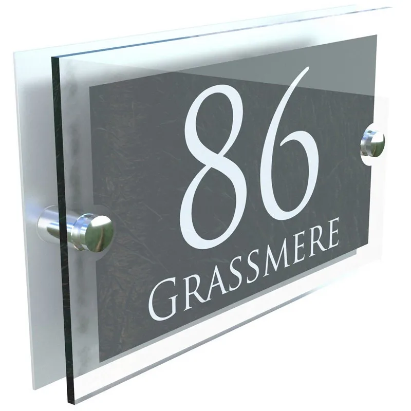 House Number Plaques Glass Effect Acrylic Signs Door Plates Name Wall Display