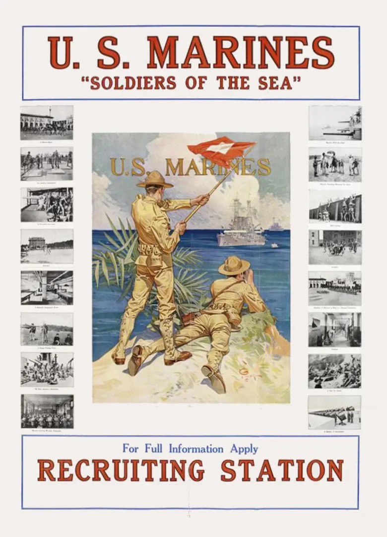 Винтаж 1910s США WW1 Радуга плакат свяжитесь с нами. Морские набирающие станции