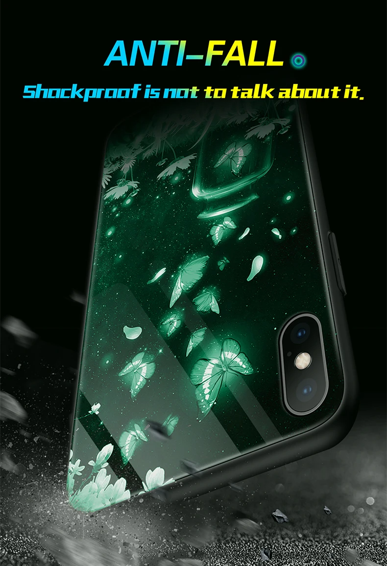 Роскошный светящийся чехол из закаленного стекла для телефона для iPhone 6 6s 7 8 Plus ночной светящийся чехол для телефона для iPhone X XR XS Max задняя крышка Coque
