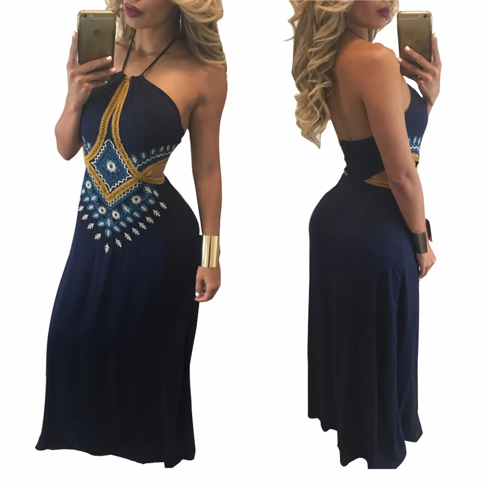Летнее Длинное пляжное платье на бретельках с открытой спиной большие размеры S