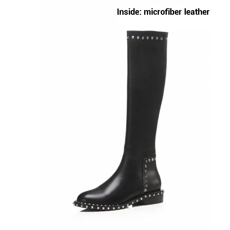 Longer(microfiber) Новинка; женские ботинки; короткие ботинки из натуральной коровьей кожи; обувь на низком каблуке с боковой молнией; сапоги до колена на плоской подошве; мотоботы - Цвет: Longer(microfiber)