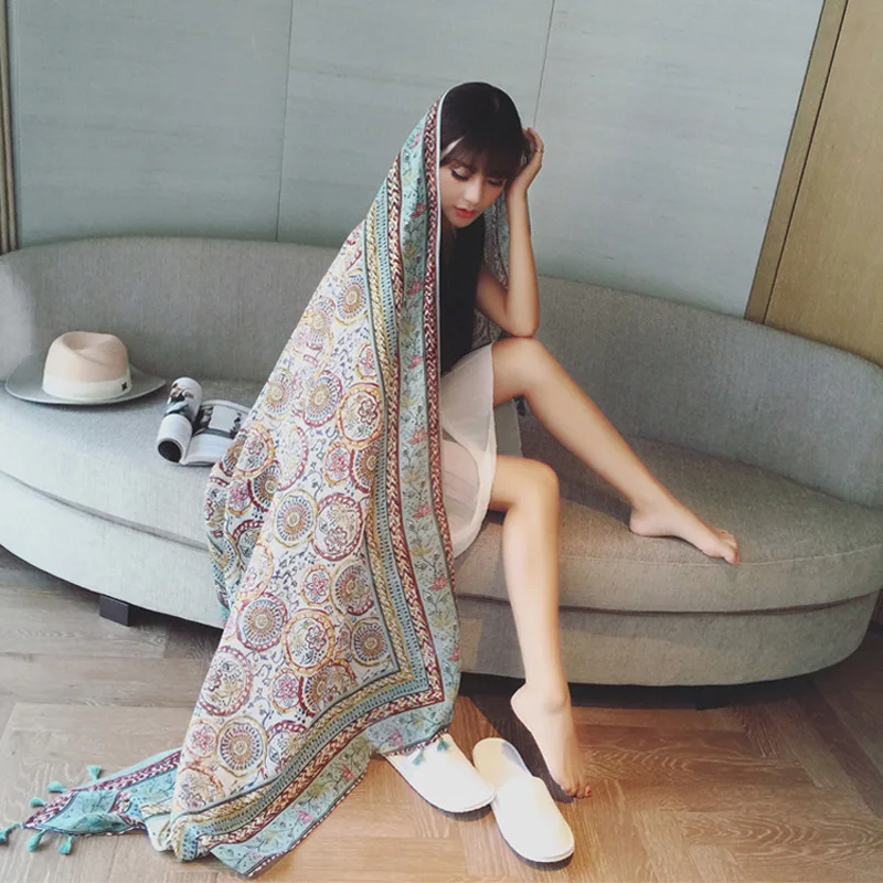 Хлопок и лен шарф женский сезон весна лето новый большой в этническом стиле