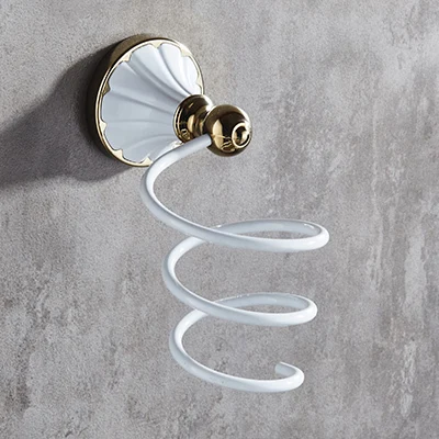 Hair Dryer Holder Набор аксессуаров для ванной комнаты, золотой и белый держатель для бумаги, вешалка для полотенец, мыльница, вешалка для полотенец, стеклянная полка, крючки, набор аксессуаров для ванной комнаты - Цвет: Hair Dryer Holder