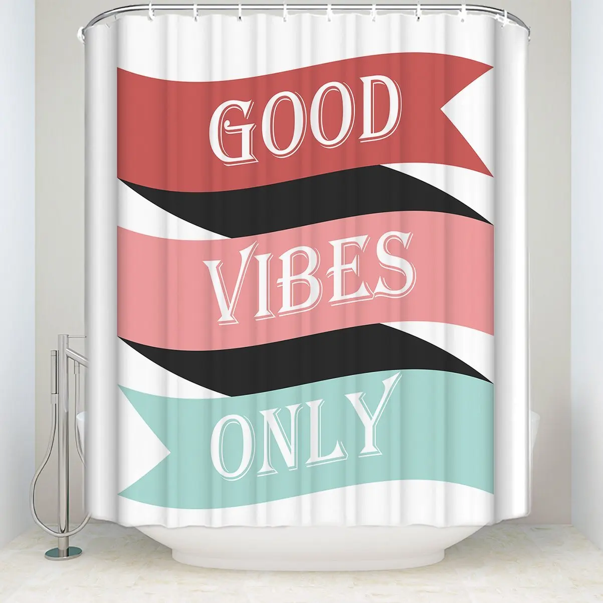 Водонепроницаемая занавеска для душа из полиэстера декор ванной комнаты good vibes