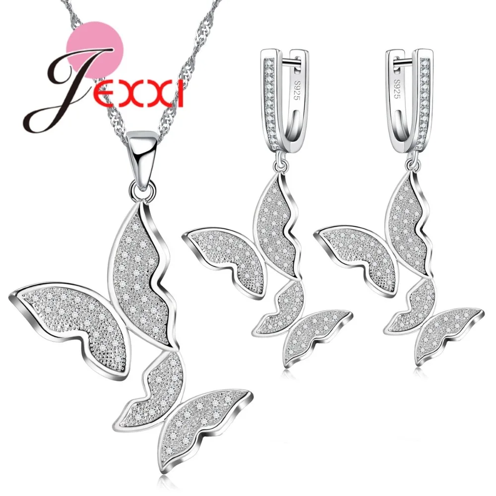 

Fashion Butterfly Jewelry Sets 925 Sterling Silver for Women Wedding Necklace&Pendant/Earrings Jewelry Set