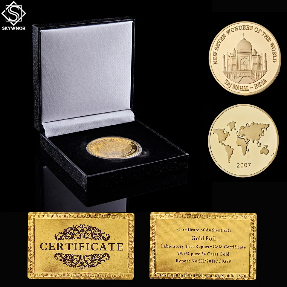 

2017 Новый мир Семь чудес Индия Тадж-Махал старая азиатская культура сувенир Золотая монета с роскошной коробкой