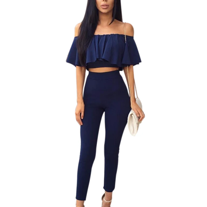 Сексуальный комплект из двух предметов: топ с оборками + штаны женская летняя