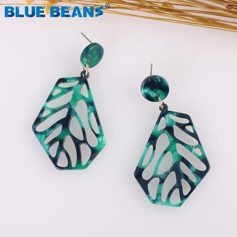 Серьги с листьями для женщин, акриловые, Boho, ацетат, модные, многоцветные, геометрические, большие, висячие, свисающие, серьги из смолы, массивные