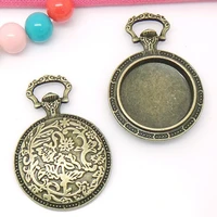 100pcs antique silver toneantique bronze vintage pocket watch base setting pendant charmfinding20mm cabochoncameo tray bezel