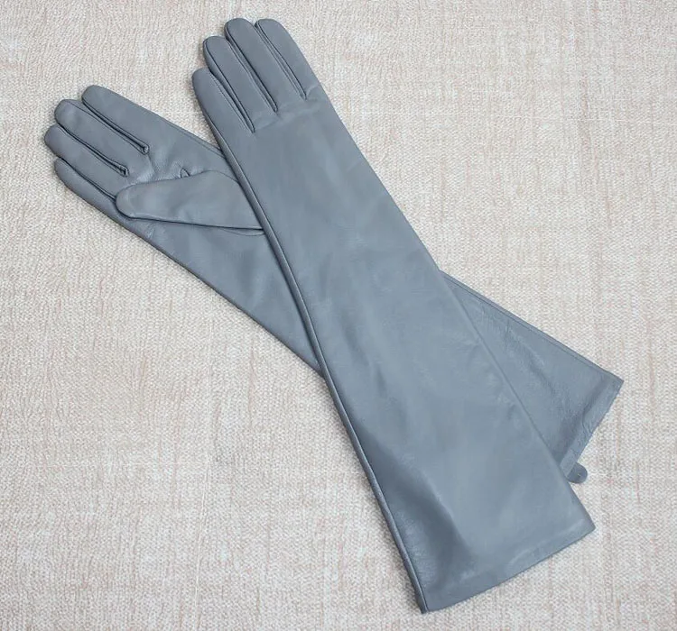 light grey 47 см(18,") Длинные Простые из натуральной овечьей кожи Вечерние перчатки из овечьей шкуры черные красные бежевые Синие Серые коричневые белые Зеленые Синие - Цвет: light grey