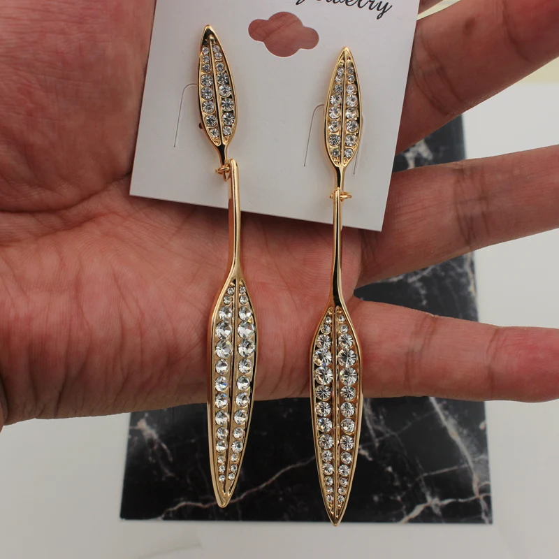 Модные длинные висячие серьги hyperbole Стразы с листьями для женщин и девушек