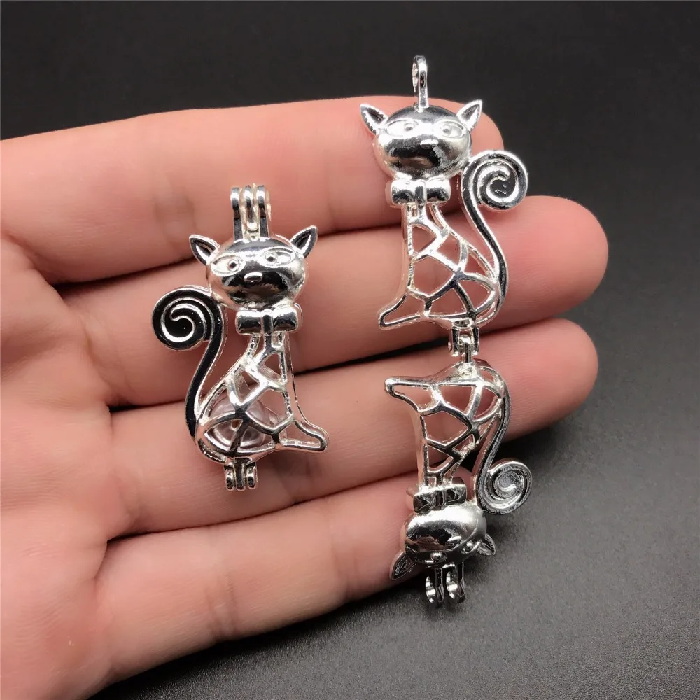 10 шт. Серебряный грациозный Кот жемчужная клетка для изготовления ювелирных