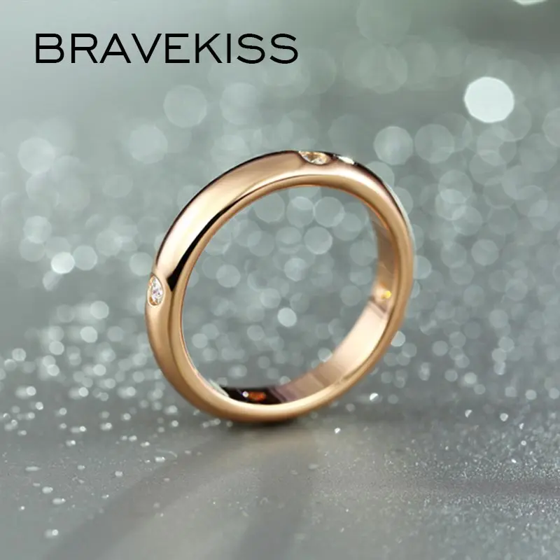 Женское кольцо BRAVEKISS классическое розовое золото с фианитом для свадьбы 2019 |