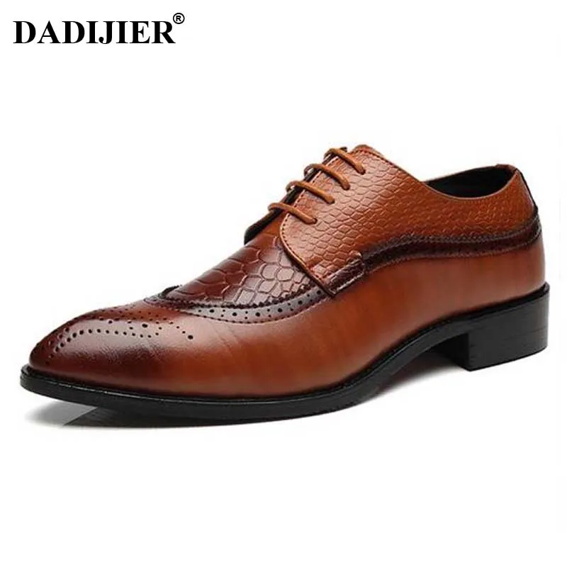 

DADIJIER Size 47 48 PU Leather Men Dress Shoes Pointed Toe Bullock Oxfords Shoes For Men Lace Up Designer Luxury Men Shoes JH102