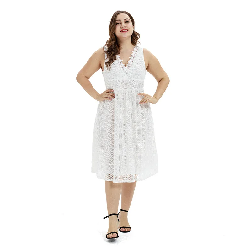 Женские кружевные платья с V-образным вырезом черные белые большие размеры L XL XXL