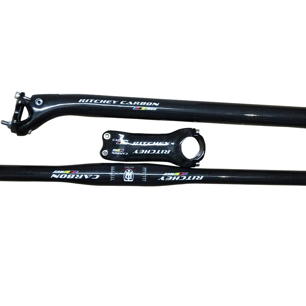 flat set glossy Полностью углеродное волокно руль подседельный штырь руль углеродный mtb руль 3 к глянцевые Запасные детали для велосипеда, углепластик стержень углеродный Подседельный штырь для топ продаж - Цвет: flat set glossy