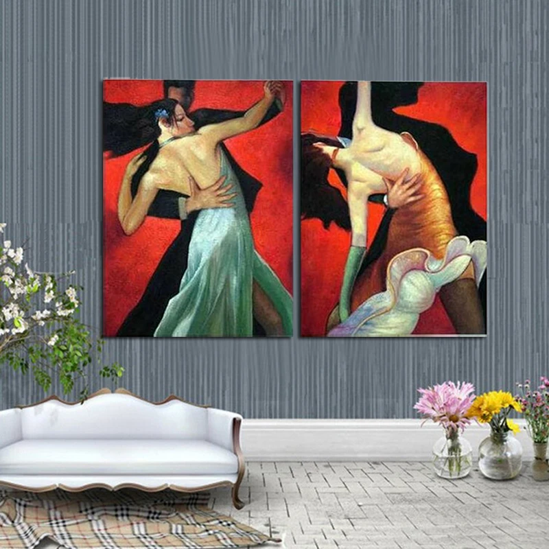 Современная Абстрактная фигурка 100% ручная роспись 2 шт. групповая масляная