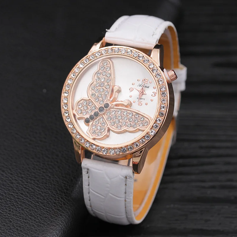 Горячая 2018 новые кожаные часы роза корпус часов стереоскопический Бабочка