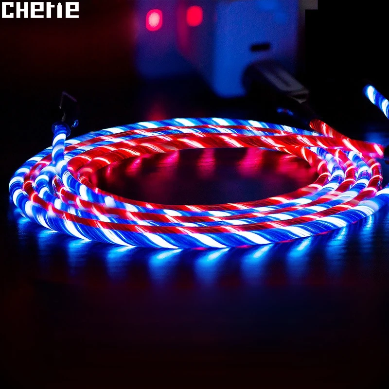 Cherie светодиодный Micro USB кабель для быстрой зарядки к USB C для samsung S10+ Xiaomi huawei Android светильник кабель для зарядки данных type C