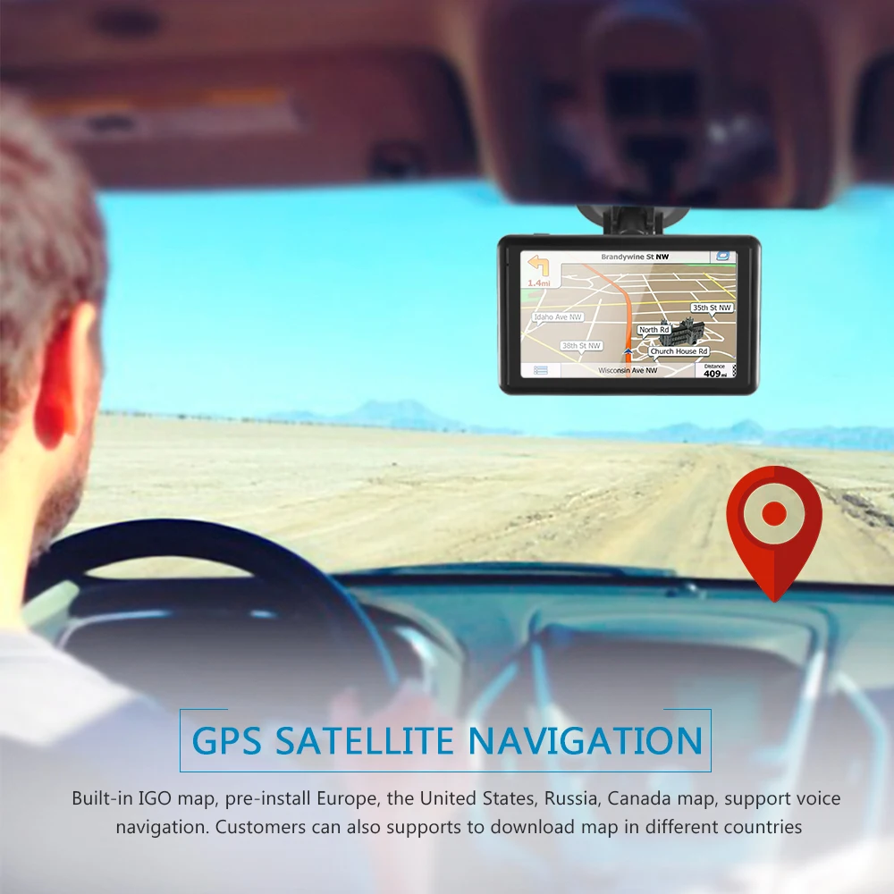 5-дюймовый автомобильный GPS-навигатор с FM-передатчиком ЦП 128M 8 Гб ПЗУ бесплатные
