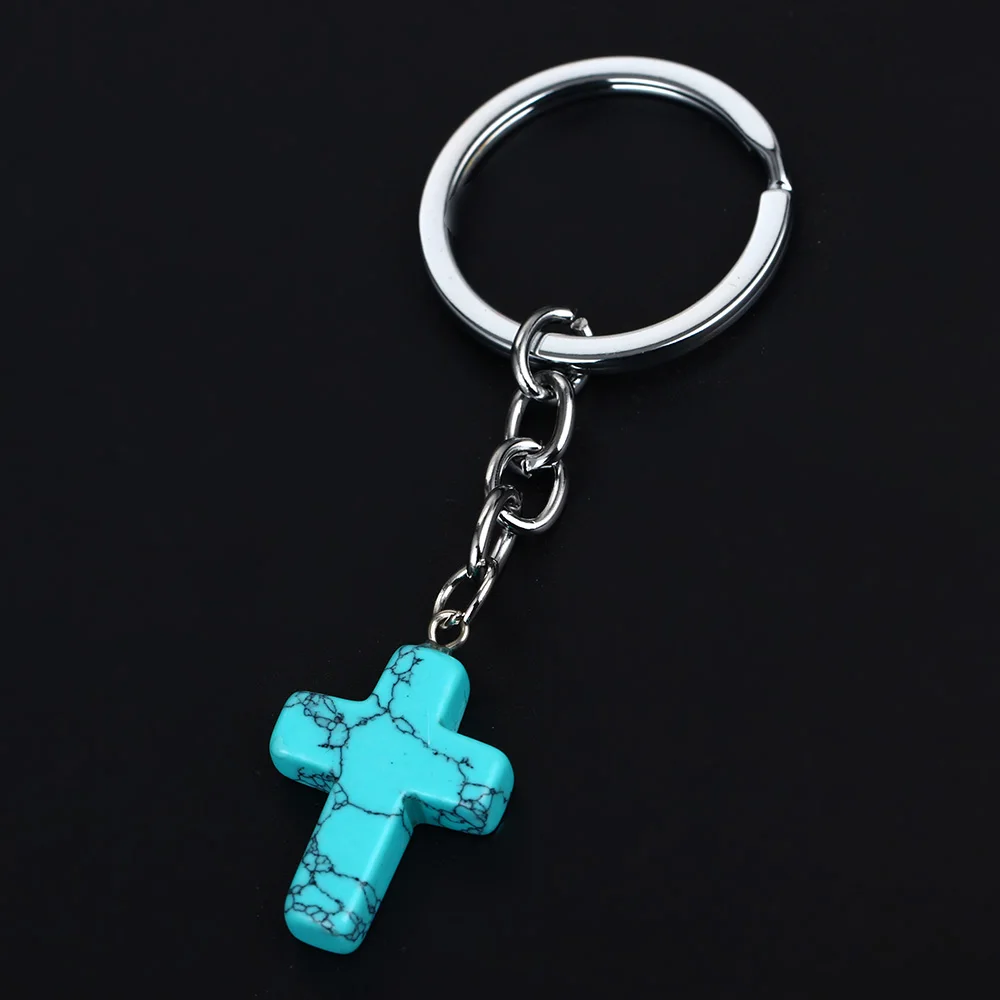 Очаровательный синий крест Иисуса натуральный драгоценный камень брелок с