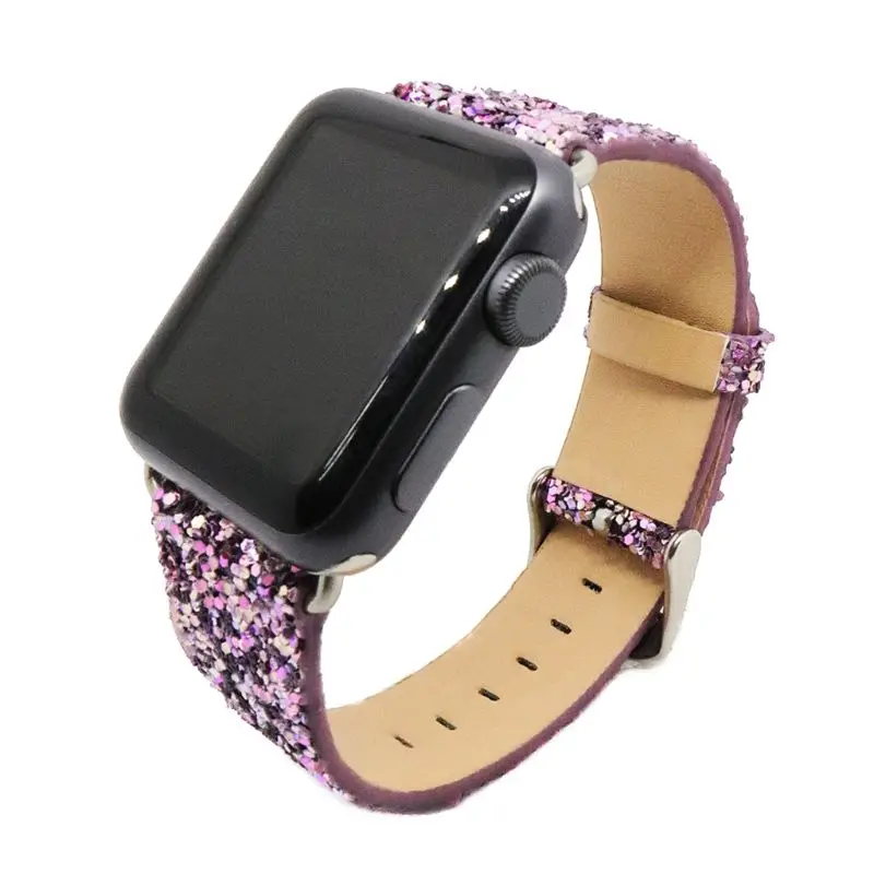 Рождественские блестящие Роскошные наручные часы Iwatch из искусственной кожи ремешок для Apple Watch серии 3/2 38 мм 42 мм - Цвет: F
