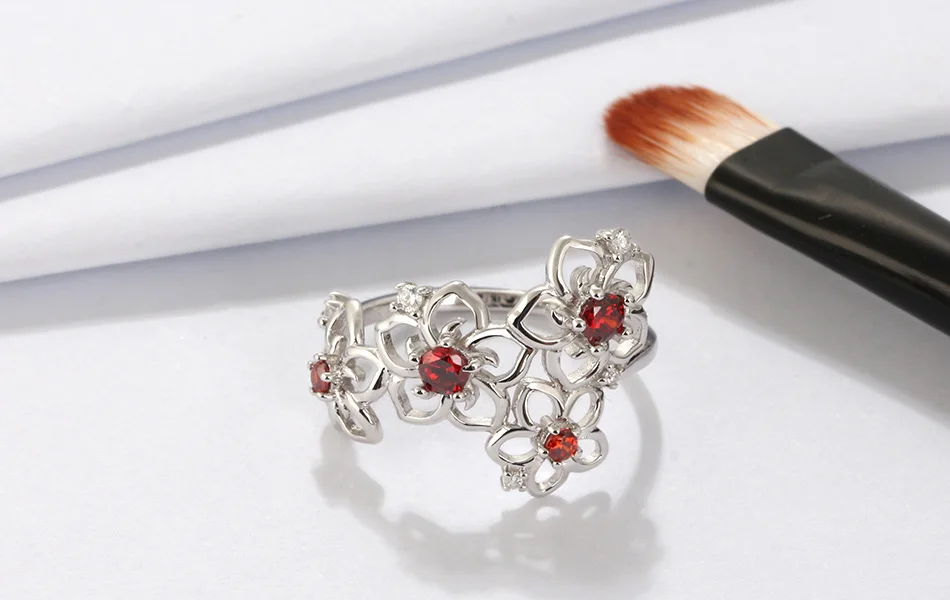 ORSA JEWELS Настоящее Стерлинговое серебро женские кольца в виде цветов AAA циркон голубой фиолетовый прозрачный красный блестящий циркон женское кольцо для вечеринки SR91