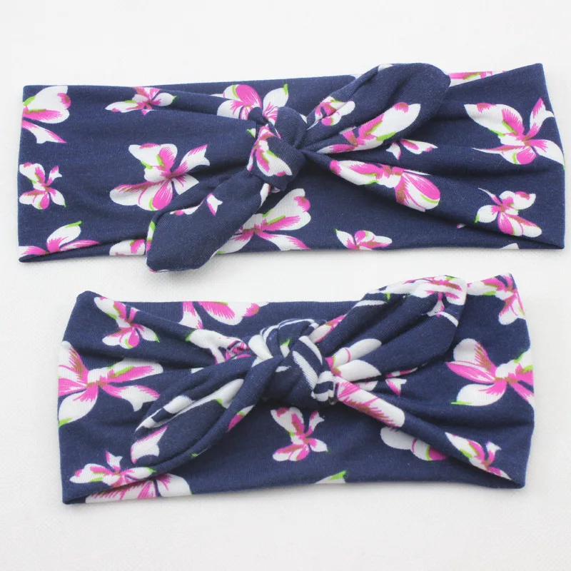 Повязка на голову с бантом из ткани Мама и я 1 комплект повязка цветочными