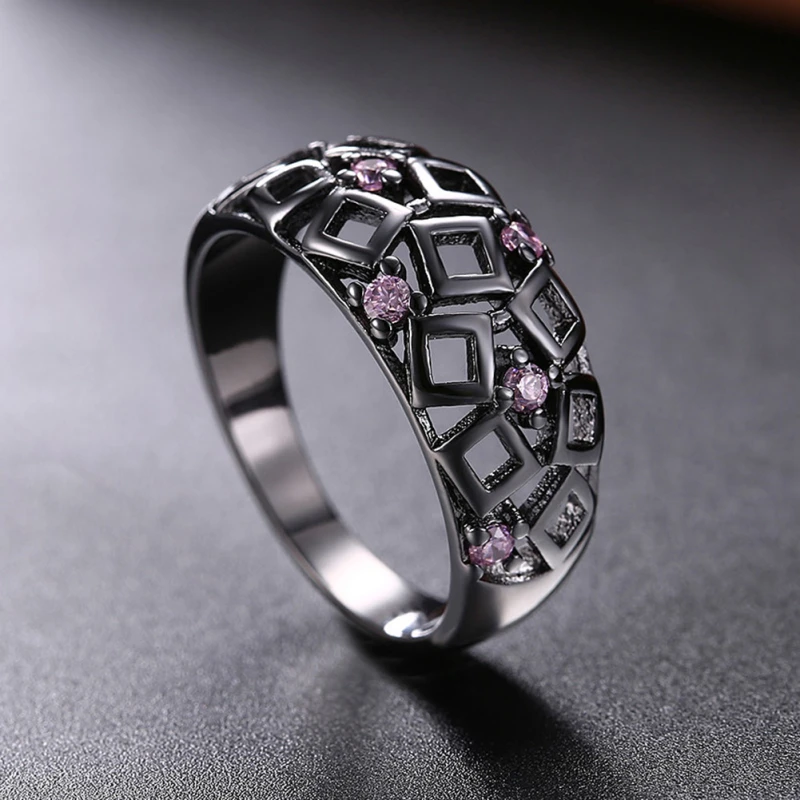 

Garilina Vintage jewelry trinket Pink CZ Ring for teen girls womens Black Gun Plated party Anniversary Ring AR2182