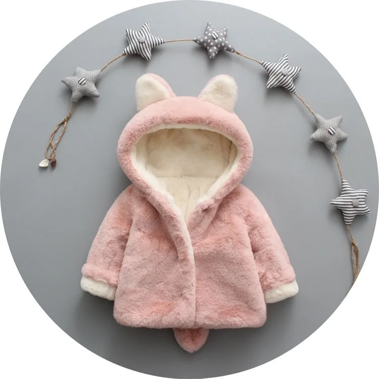 

Winter girls Fluffy Cartoon 3D bear brand sweatshirts Plus velvet Thick cotton Fashion coat kids Warm Cashmere toddler clothing
