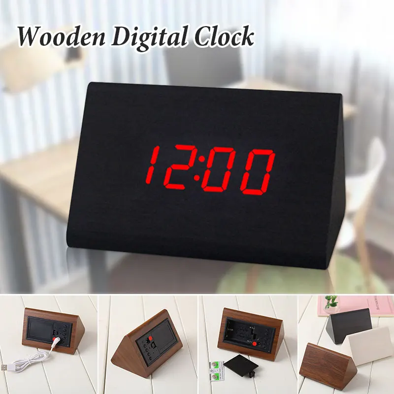 Digitalalarmclock Alarm Clock Voice Control Led Digital Bamboo Red Light Despertador Modern | Дом и сад