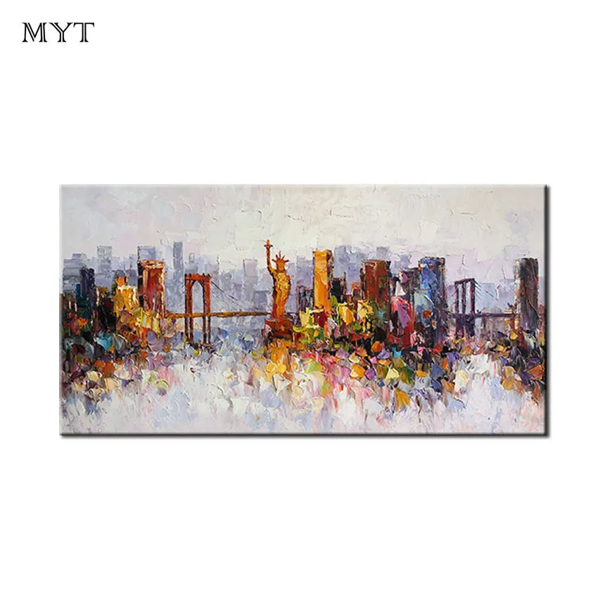 Картина маслом New York impasto текстура Статуя Свободы городской пейзаж Настенная