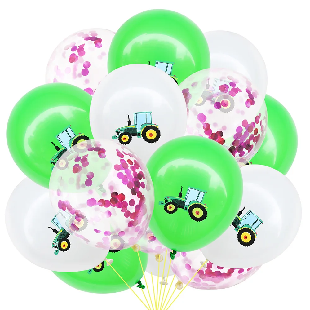 15pcs8 15 шт. мультфильм автомобиль воздушный шар "Конфетти" латекс Желтый трактор, экскаватор шарики на день рождения Cumpleanos Infantiles украшения Дети - Цвет: 15pcs8