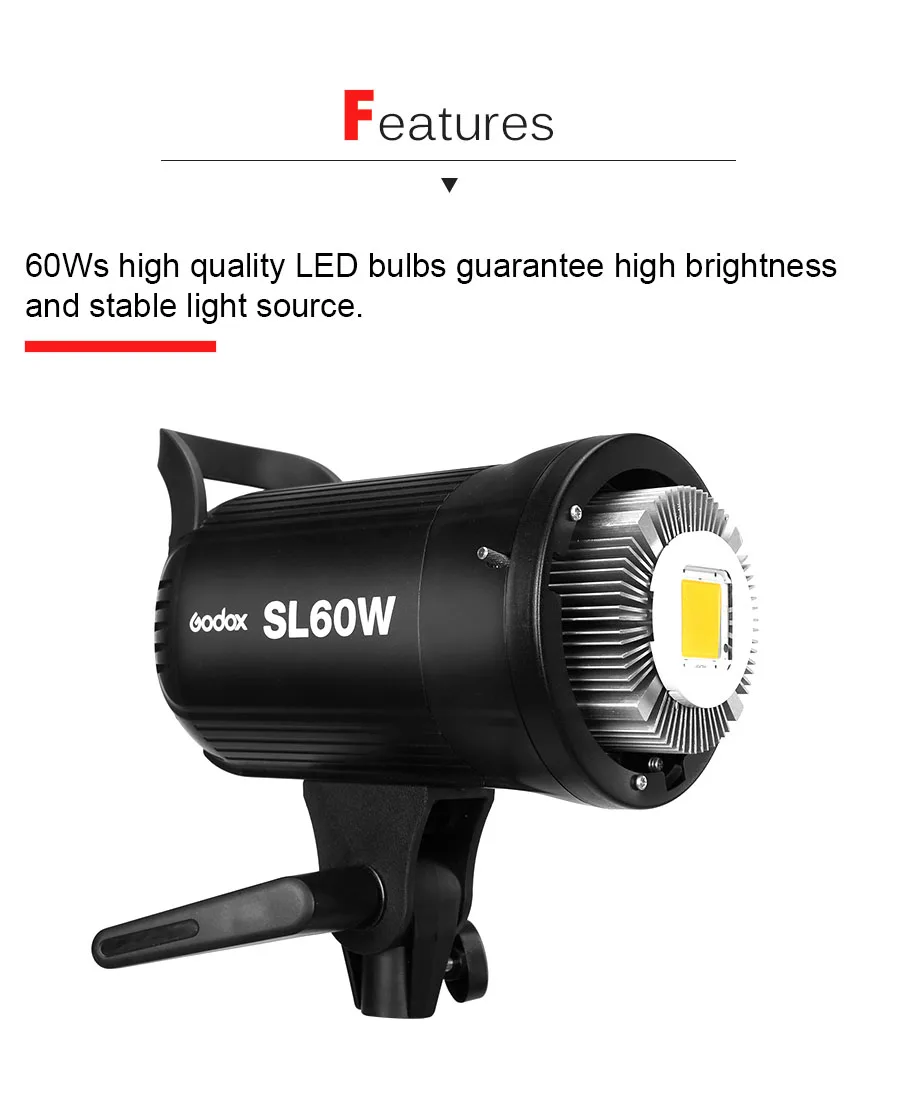 Godox SL-60W светодиодный видео светильник 5600K белая версия видео светильник непрерывный светильник Bowens крепление для студийной записи видео 110 В 220 В