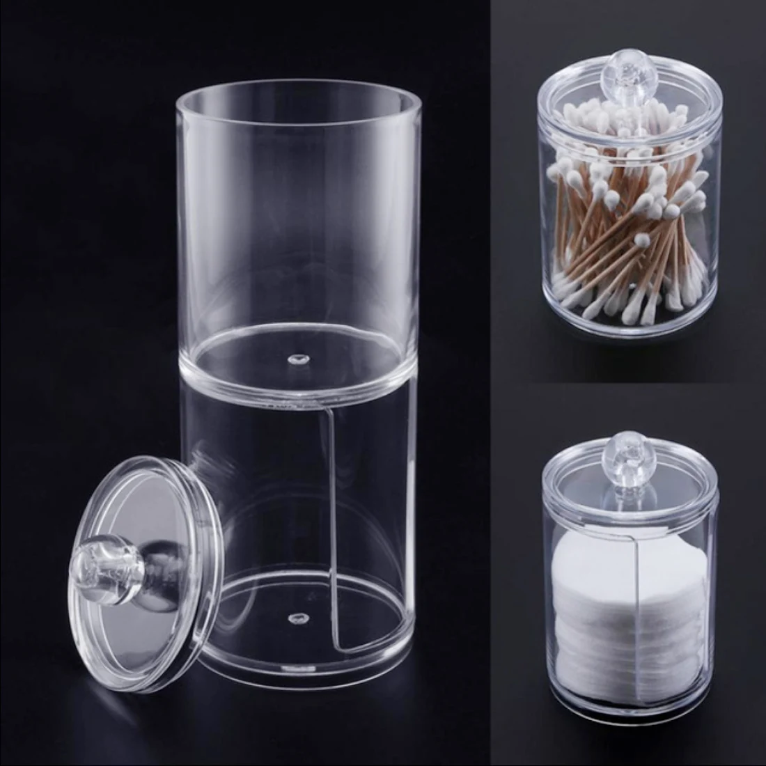 2 Layers Trabsperate Clear Acrylic Cotton Swab Organizer Box Protable Cosmetics Round Container Makeup Pad Storage Case | Красота и