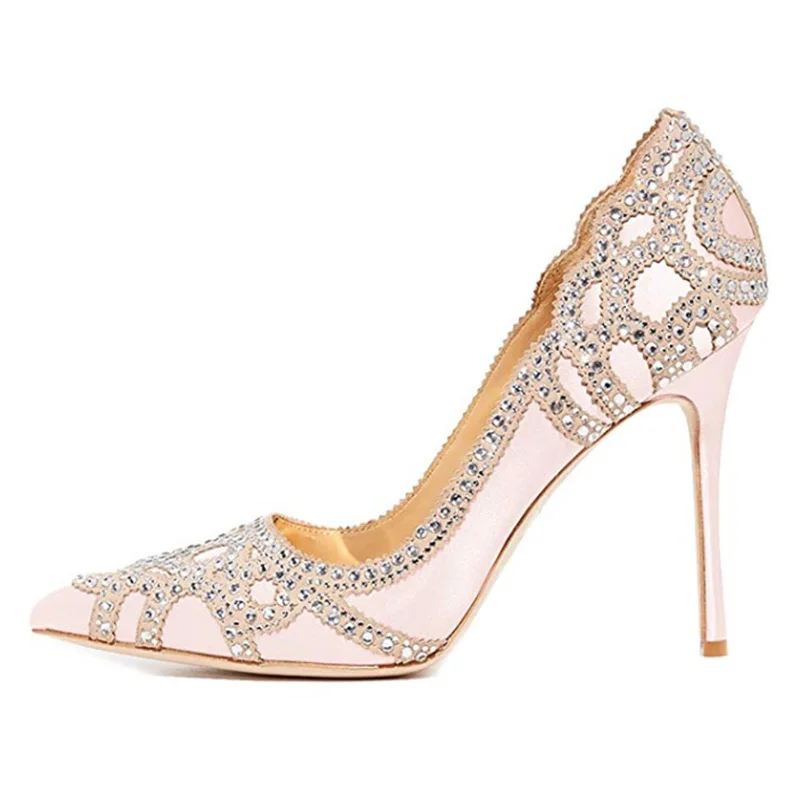 Модные женские атласные туфли FSJ светло-розового цвета с острым носком