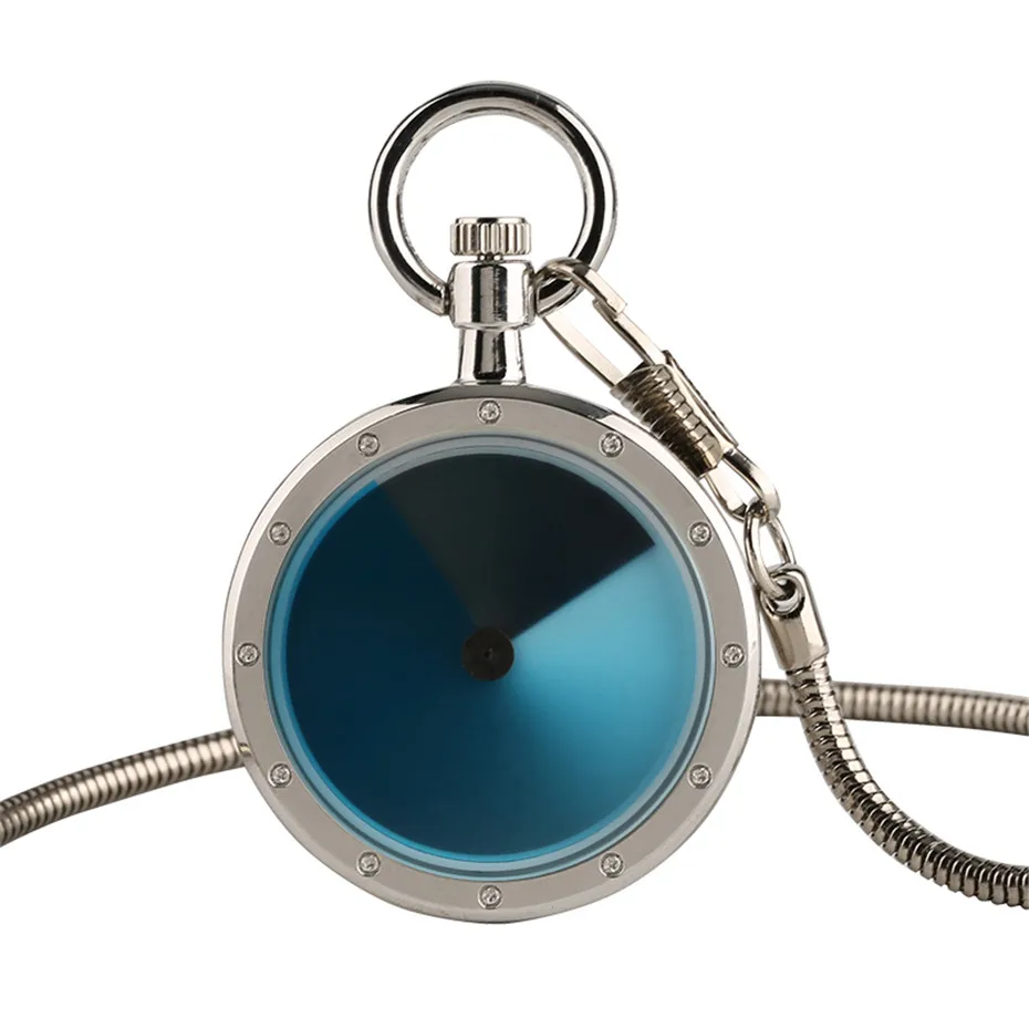 

Unique Gradual Change Blue Color Dial Turntable Quartz Pocket Watch 30cm Snake Chain Men Watches No Cover Design Clock Gifts