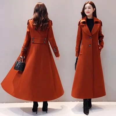 Caramel Colour Модное очень длинное шерстяное Женское пальто Осень Зима Новая черная Длинная шерстяная куртка корейского размера плюс толстое теплое Женское пальто - Цвет: Caramel Colour