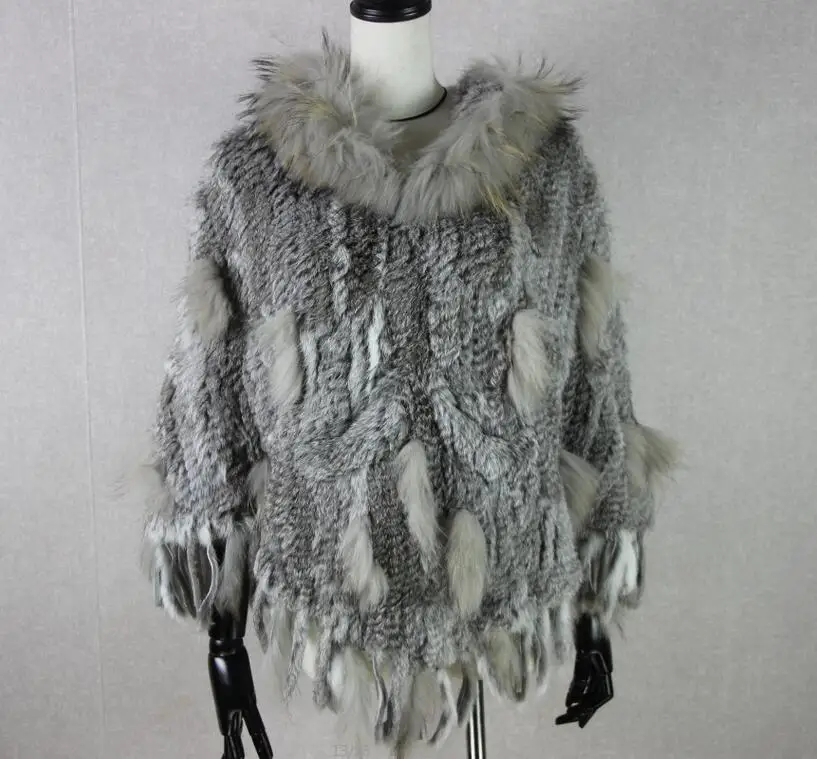 2019 новая коллекция Наилучшее качество реального трикотажные кроличий мех пончо