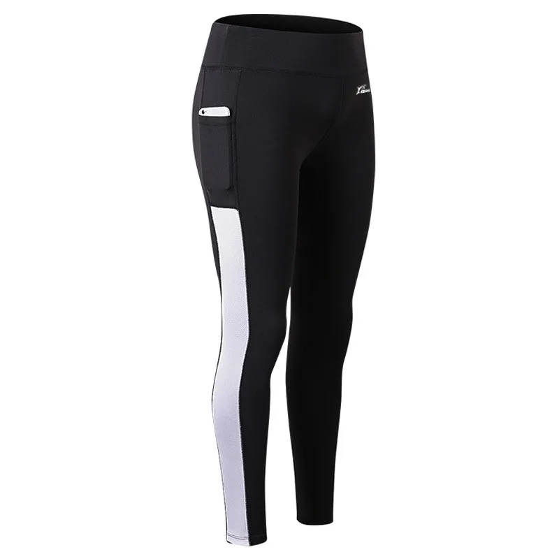 Black and white Queshark бесшовные компрессионные женские штаны для йоги спортивные эластичные леггинсы для фитнеса колготки для бега Тонкие штаны с карманом - Цвет: Black and white