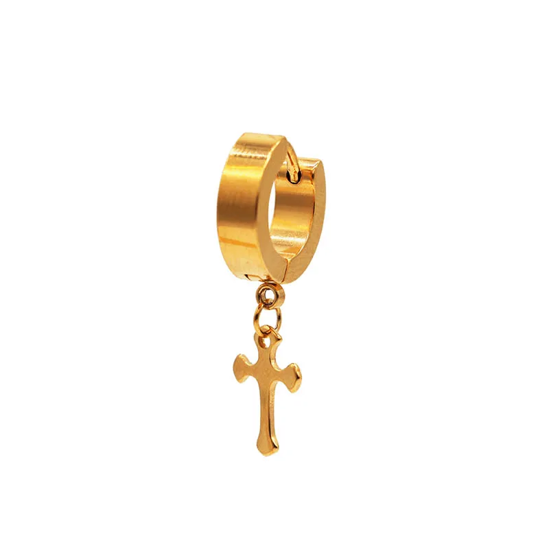 Cross 3 gold 1 шт Панк Крест звезды кулон Круглые серьги для женщин Рок мужчин простые серьги-гвоздики из нержавеющей стали ювелирные изделия - Окраска металла: Cross 3 gold