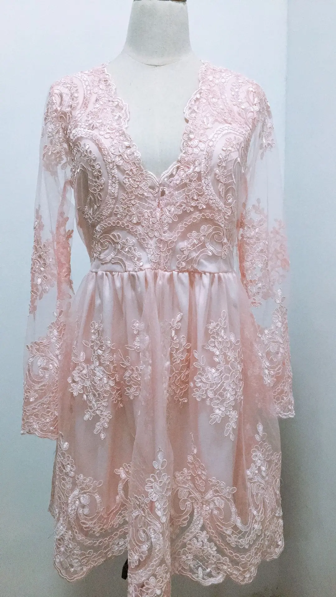 ZTVitality Women Dresses 2018 Hot Sale Pink Embroidery Fashion Dress Elegant Party A-Line Full Sleeve Mesh Sexy | Женская одежда