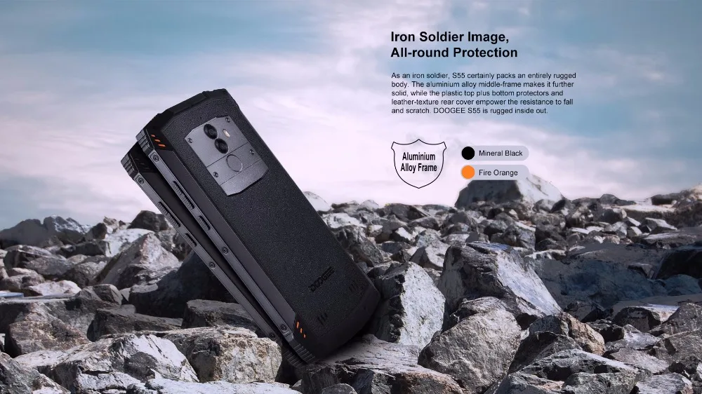 IP68 DOOGEE S55 5,5 ''водонепроницаемый смартфон 4 Гб Оперативная память 64 Гб Встроенная память 5500 мА/ч, MTK6750T Octa Core Android 8,0 13MP телефон с распознаванием отпечатка пальца