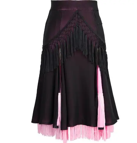 Black and pink skirt Женская танцевальная одежда для латинских танцев, танго, ча-Румба, Самба, тренировочная одежда для бальных танцев с бахромой, модная нестандартная юбка для танцев с кисточками, BDY001 - Цвет: Black and pink skirt