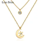 Модное женское ожерелье LUXUSTEEL с подвеской в виде Лунымузыкальной нотыискусственной кожи с двойной цепочкой золотогостального цвета очаровательное хрустальное ожерелье с подвеской